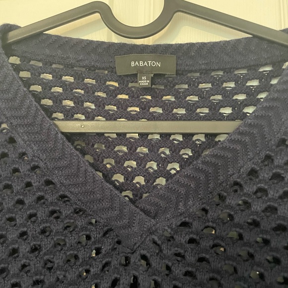 Aritzia BABATON Davey Vneck Navy Crochet Sweater - Picture 3 of 10